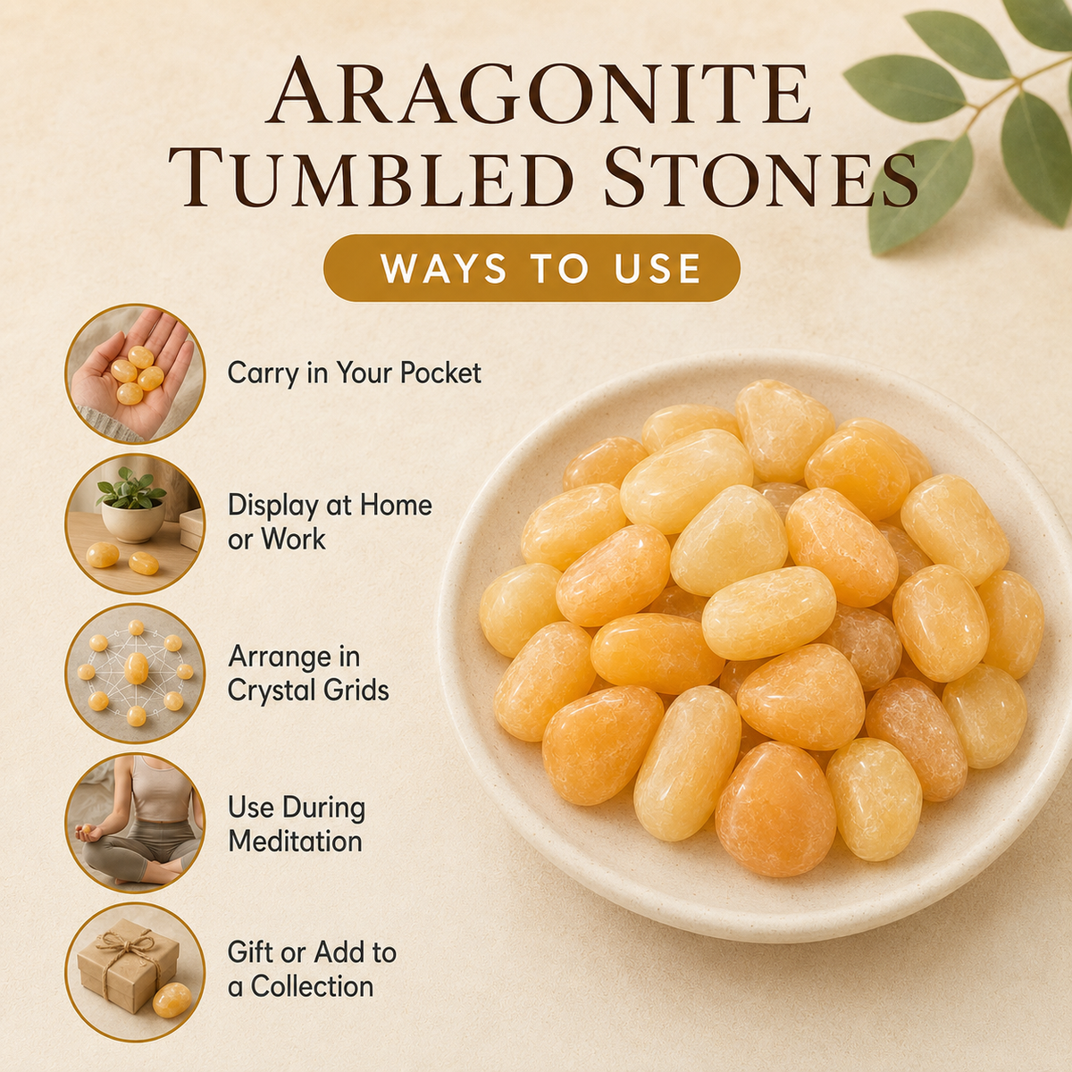 Aragonite Tumbled Crystals (Boosts Self-Confidence and Feelings of Self-Worth) | Tumbled Stones & Chips | Wiccan Center