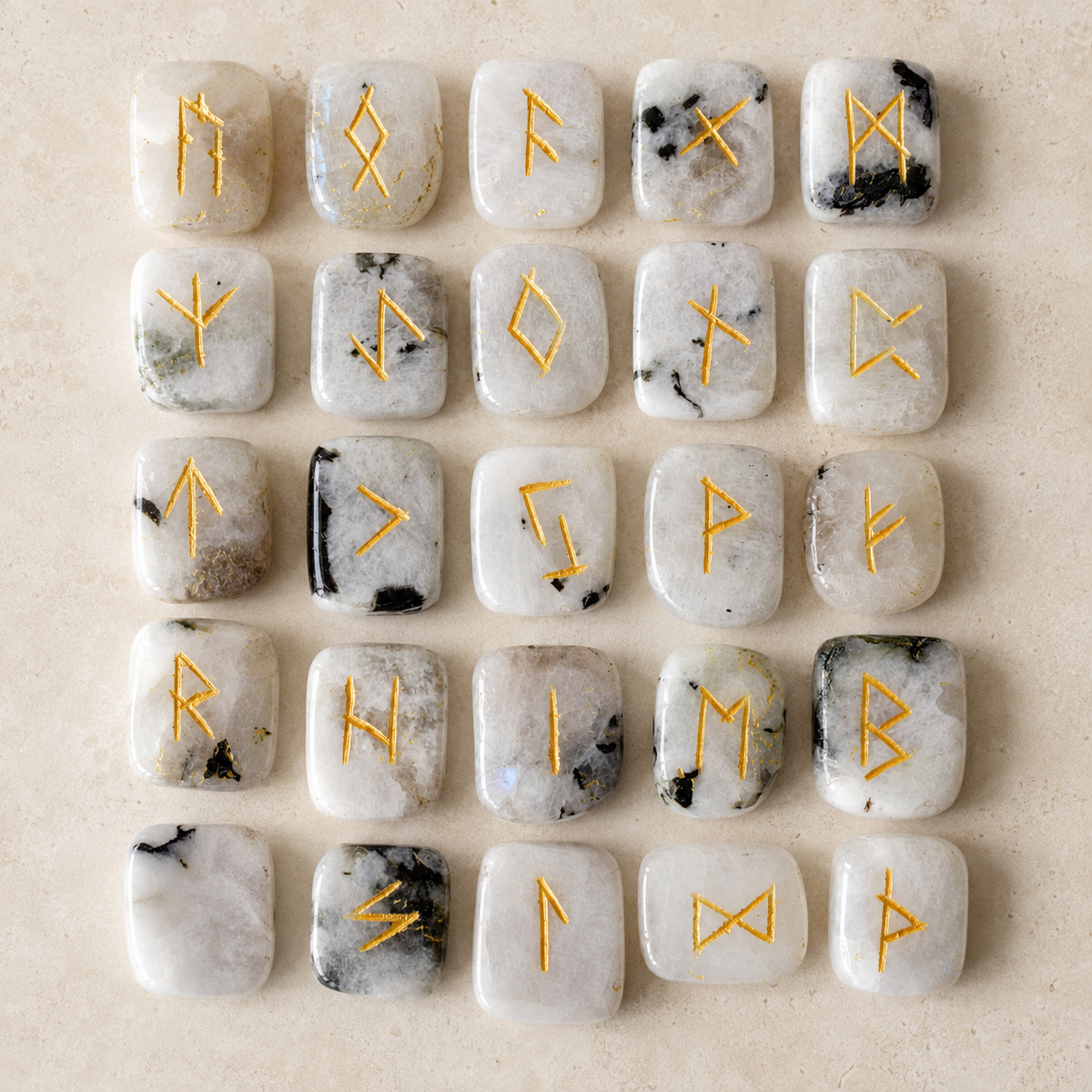 Rainbow Moonstone Rune Set  (Growth  and Stress Relief)