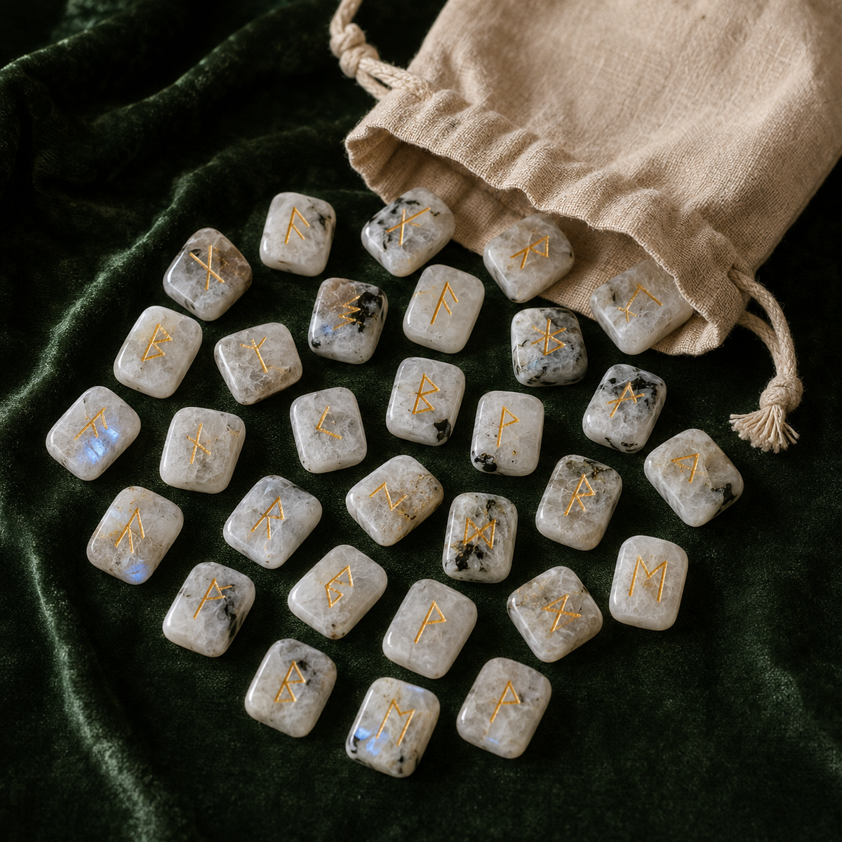 Rainbow Moonstone Rune Set  (Growth  and Stress Relief)