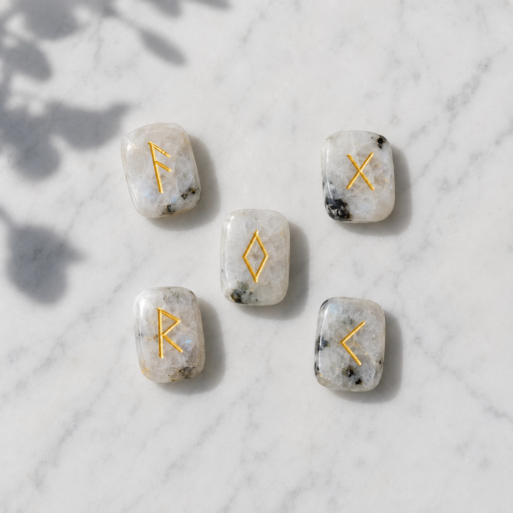 Rainbow Moonstone Rune Set  (Growth  and Stress Relief)