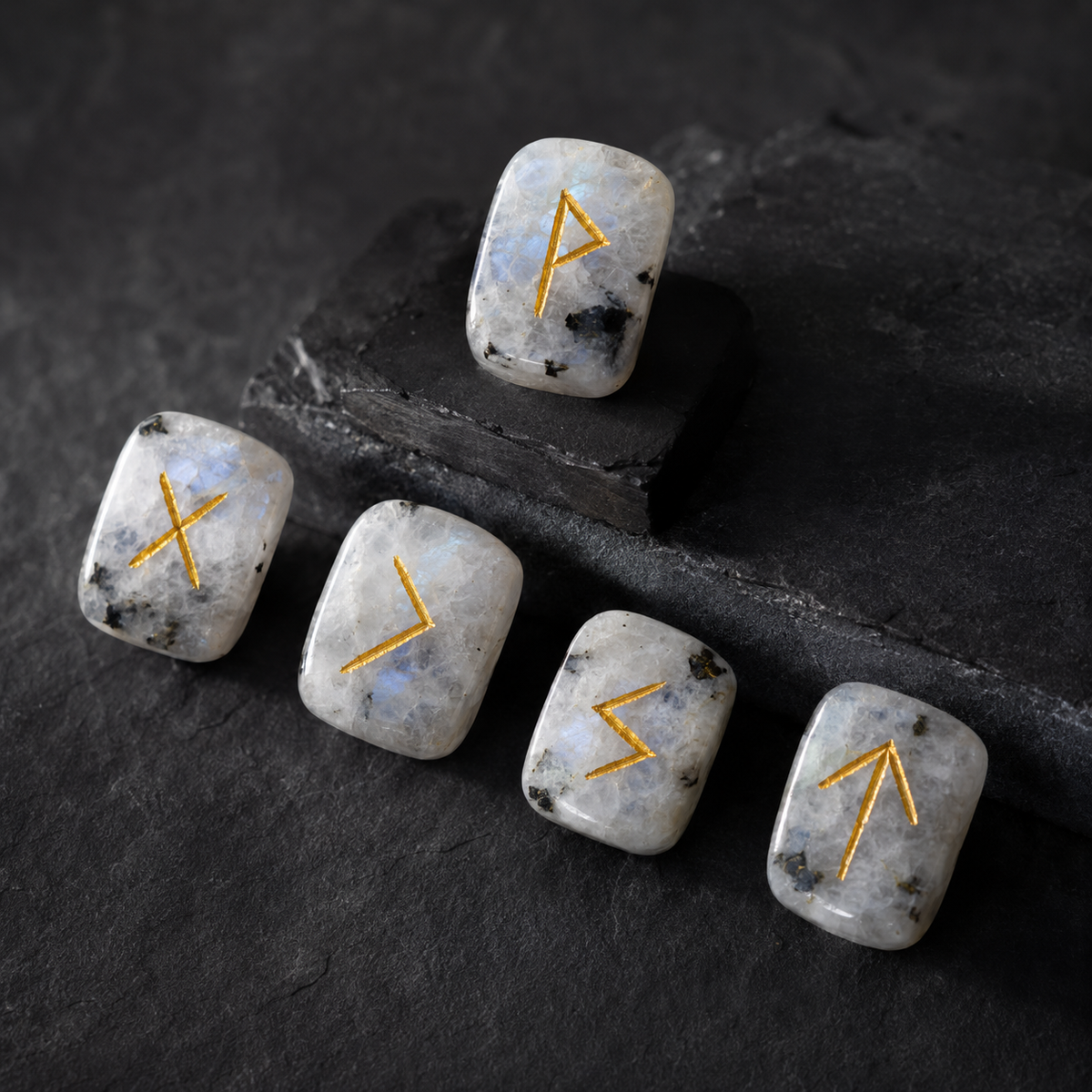 Rainbow Moonstone Rune Set  (Growth  and Stress Relief)