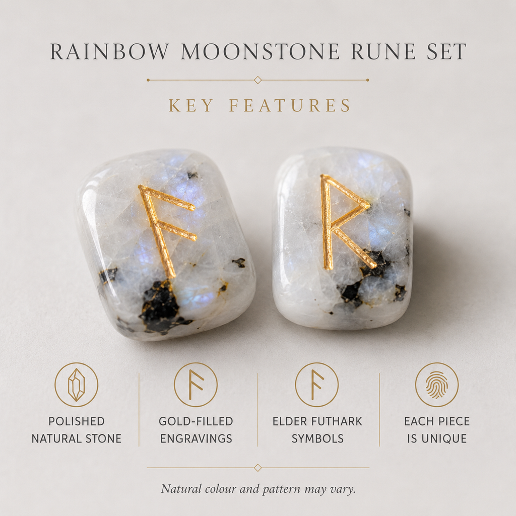 Rainbow Moonstone Rune Set  (Growth  and Stress Relief)