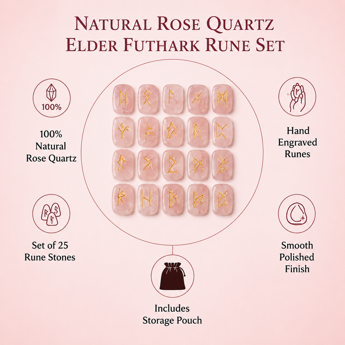 Rose Quartz Rune Set (Calming And Patience and Empathy)