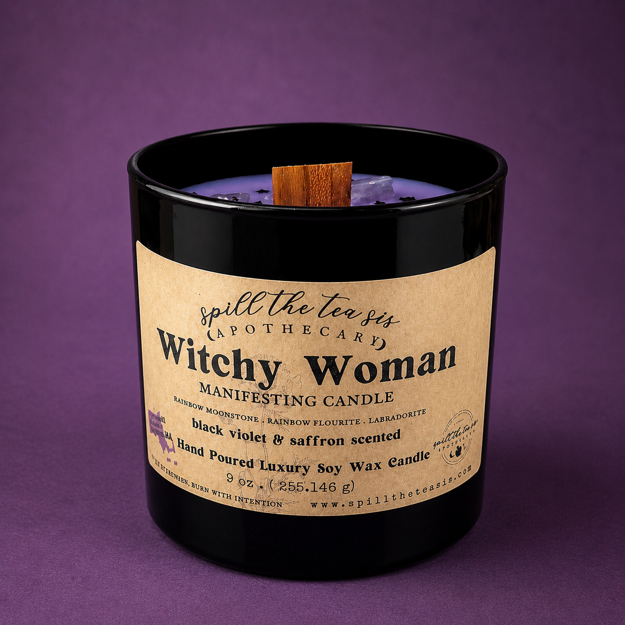 Witchy Woman Intention Candle | Black Violet & Saffron Halloween Soy Candle