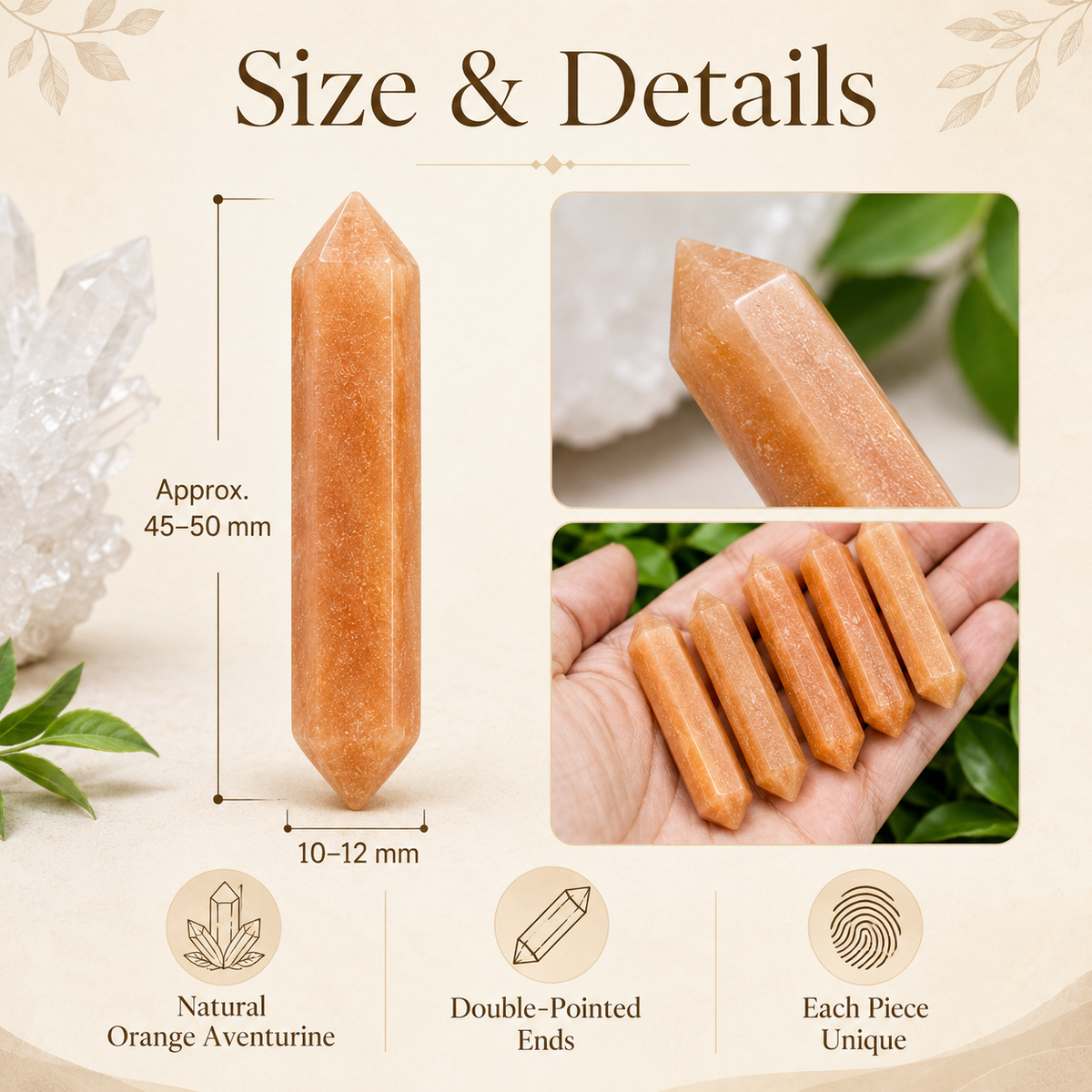 Orange Aventurine Double Terminated Point Pencil, Orange Aventurine Point | Obelisks & Pencils | Wiccan Center