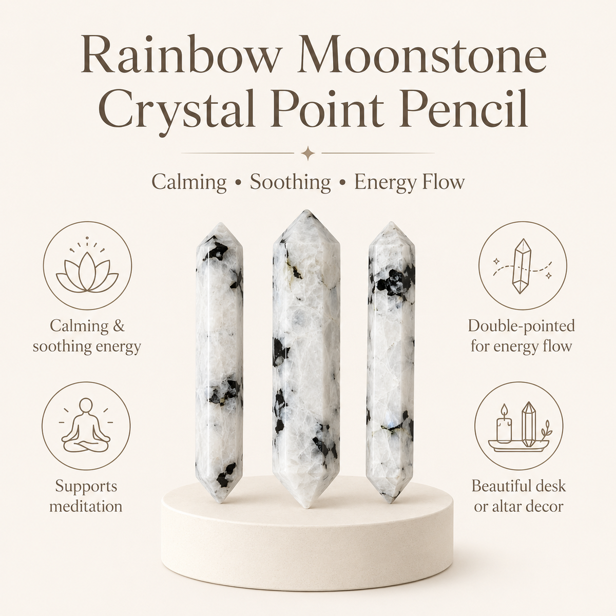 Rainbow Moonstone Point Pencils (Creativity and Compassion) | Obelisks & Pencils | Wiccan Center