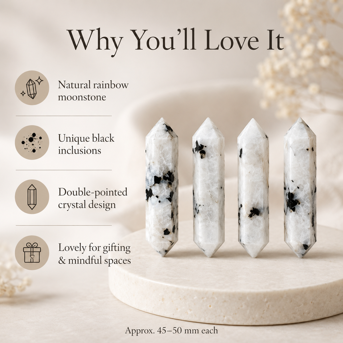 Rainbow Moonstone Point Pencils (Creativity and Compassion) | Obelisks & Pencils | Wiccan Center