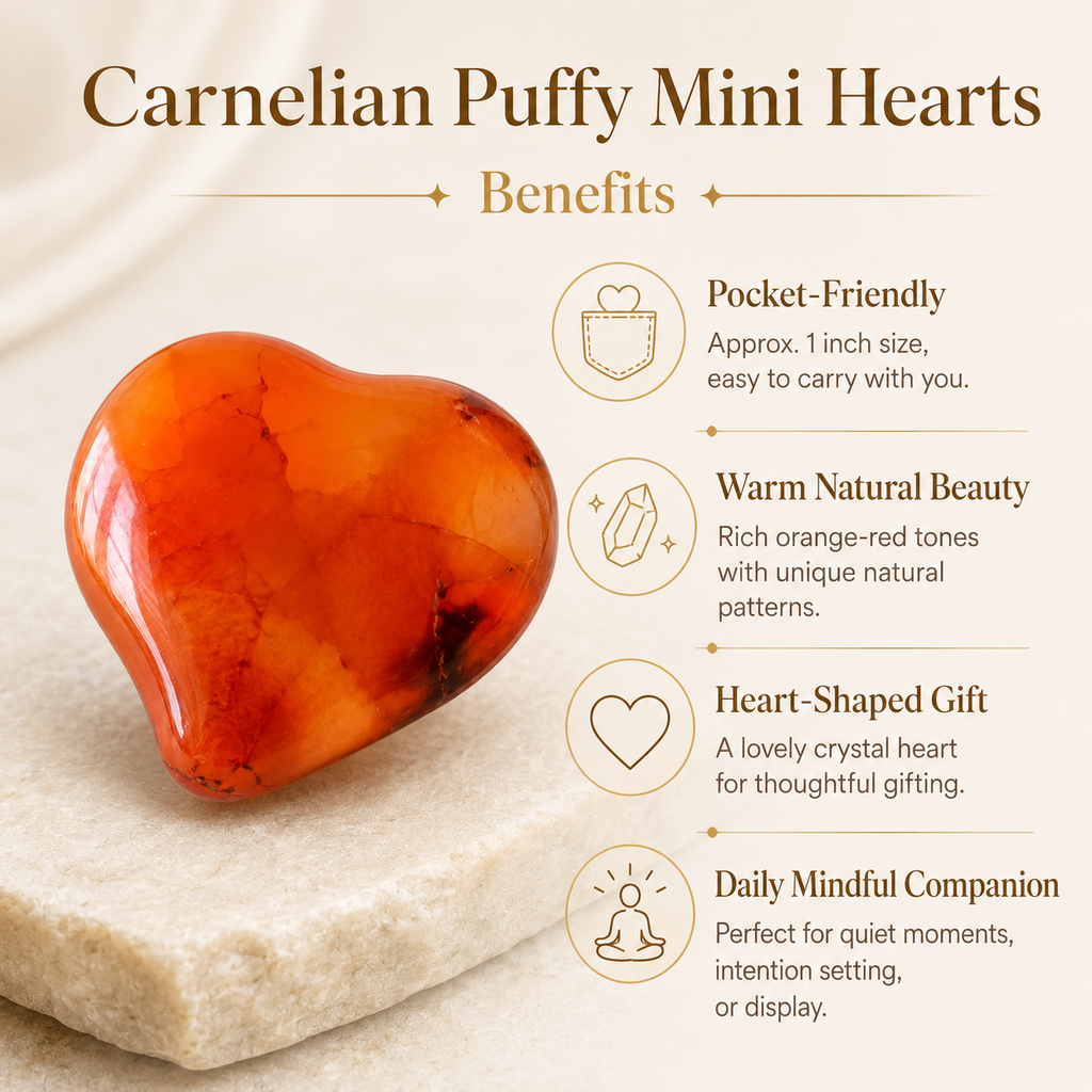 Carnelian Heart Crystal, Puffy Mini 1 Inch Pocket Crystal Heart | Hearts | Wiccan Center
