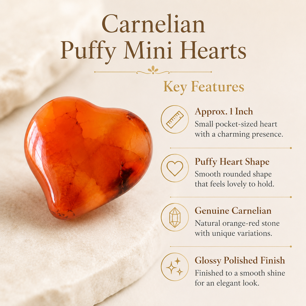 Carnelian Heart Crystal, Puffy Mini 1 Inch Pocket Crystal Heart | Hearts | Wiccan Center