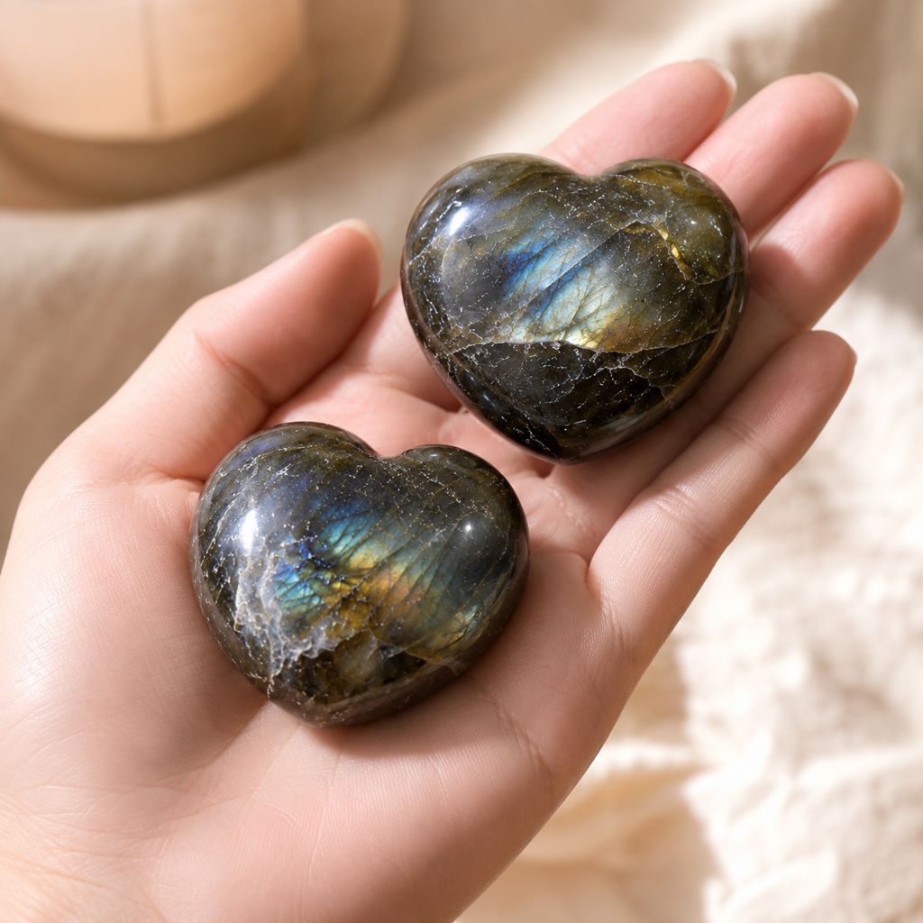 Polished Labradorite Heart Crystal, Puffy Mini 2 Inch Pocket Crystal Heart | Hearts | Wiccan Center
