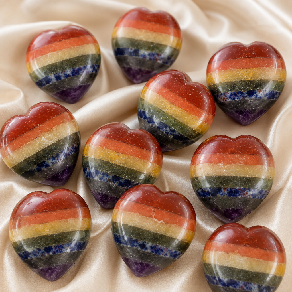 Polished Bonded Chakra Heart Crystal, Puffy Mini 2 Inch Pocket Crystal Heart. | Hearts | Wiccan Center