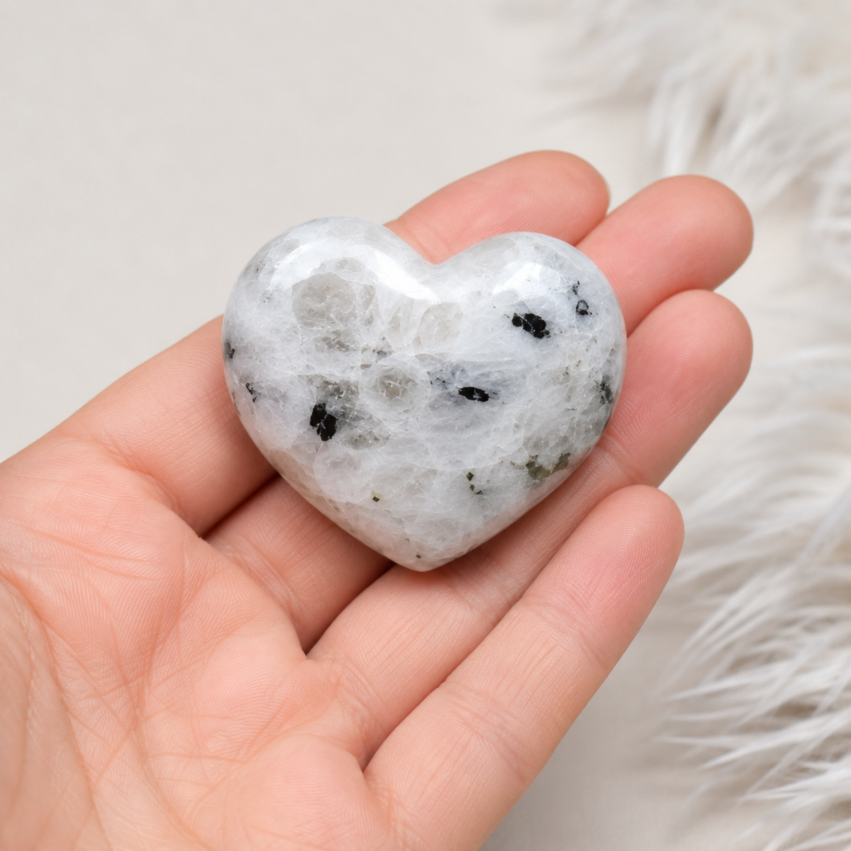 Polished Rainbow Moonstone Heart Crystal, Puffy Mini 2 Inch Pocket Crystal Heart | Hearts | Wiccan Center
