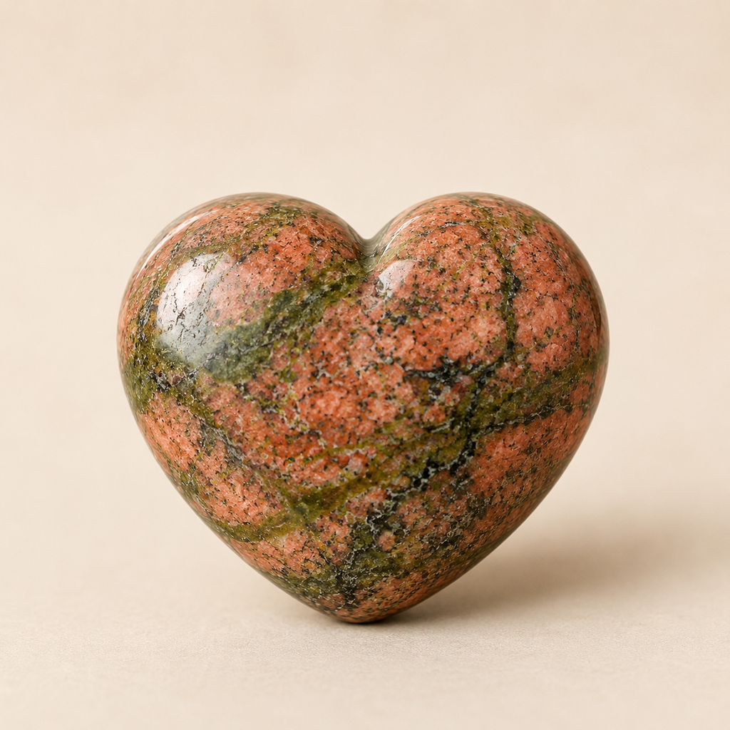 Polished Unakite Heart Crystal, Puffy Mini 2 Inch Pocket Crystal Heart | Hearts | Wiccan Center