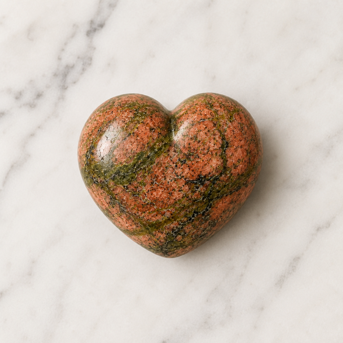 Polished Unakite Heart Crystal, Puffy Mini 2 Inch Pocket Crystal Heart | Hearts | Wiccan Center