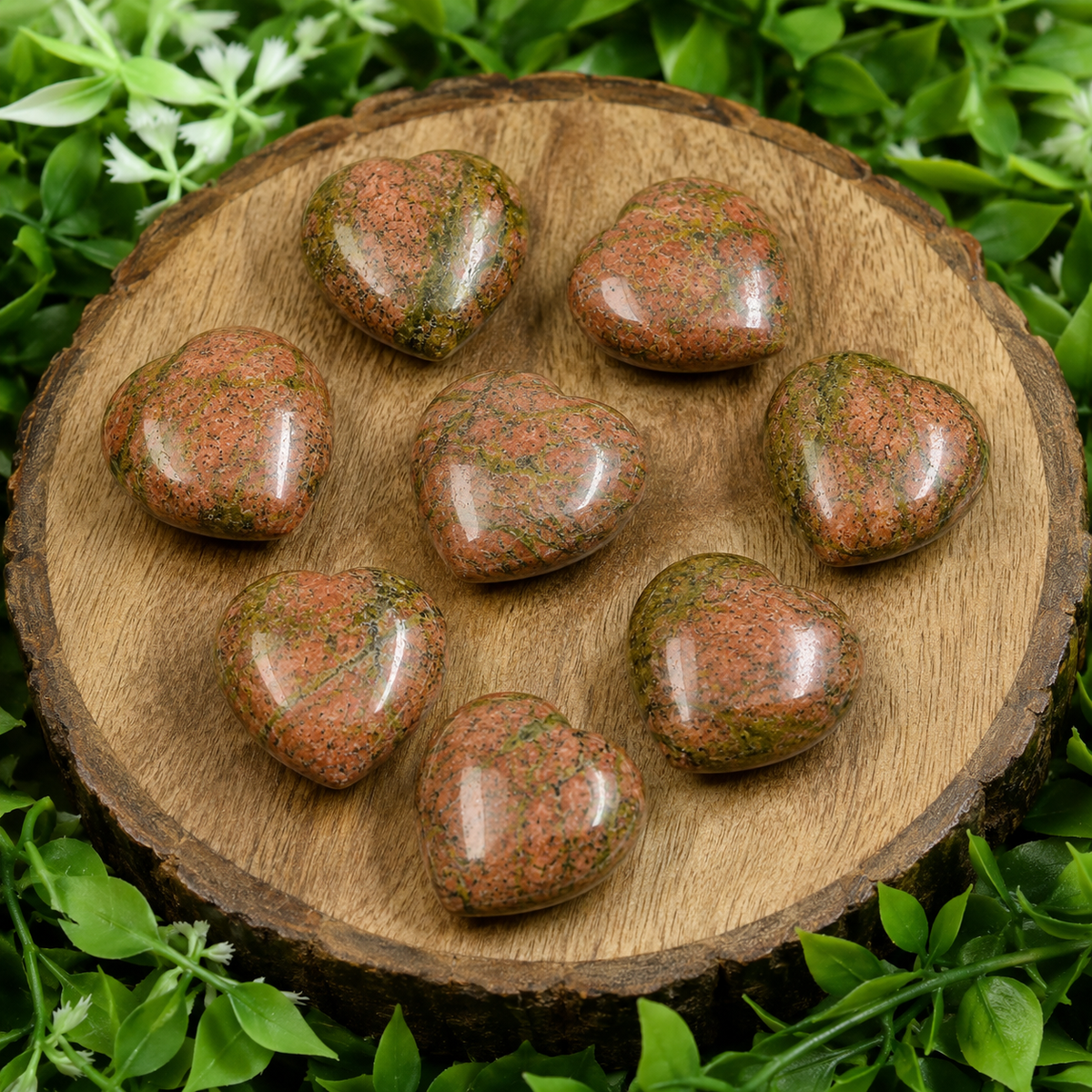 Polished Unakite Heart Crystal, Puffy Mini 2 Inch Pocket Crystal Heart | Hearts | Wiccan Center