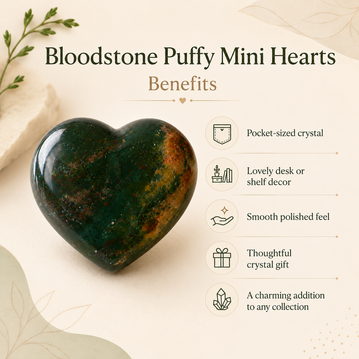 Bloodstone Heart Crystal, Puffy Mini 1 Inch Pocket Crystal Heart | Hearts | Wiccan Center