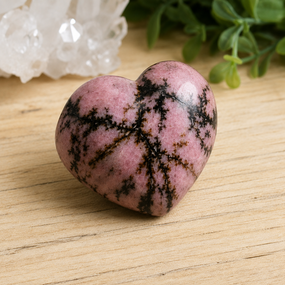 Polished Rhodonite Heart Crystal, 2 Inch Pocket Heart Large Puffy Crystal Heart | Hearts | Wiccan Center