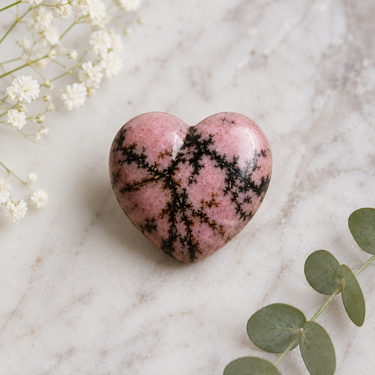 Polished Rhodonite Heart Crystal, 2 Inch Pocket Heart Large Puffy Crystal Heart | Hearts | Wiccan Center