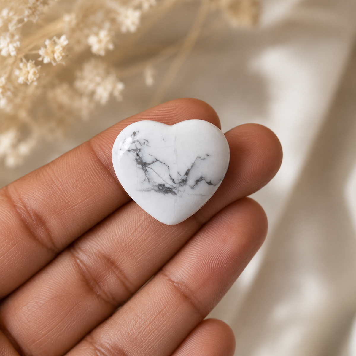 Howlite Heart Crystal, Puffy Mini 1 Inch Pocket Crystal Heart | Hearts | Wiccan Center