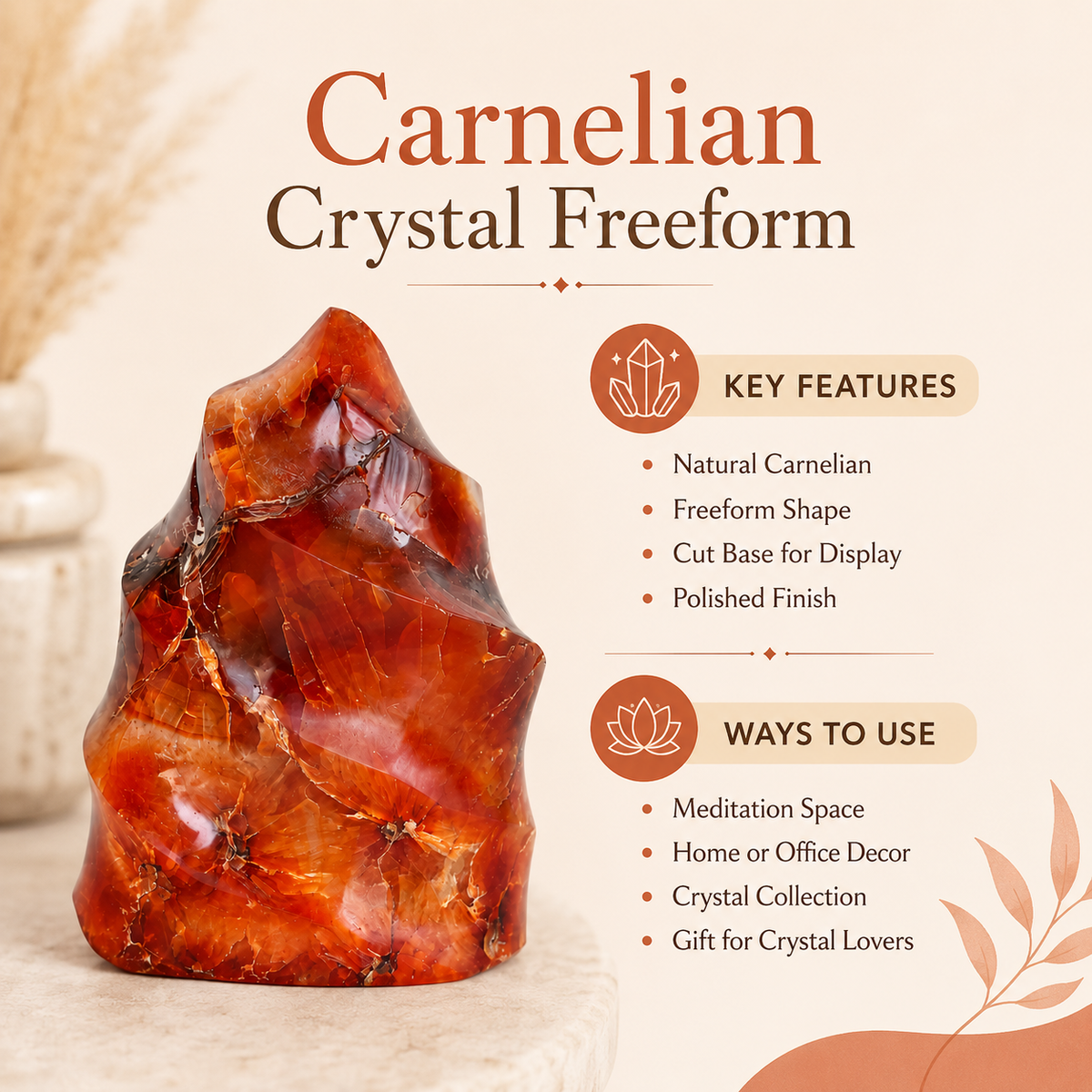 Polished Carnelian  Freeform Crystal (Courage  and Confidence )