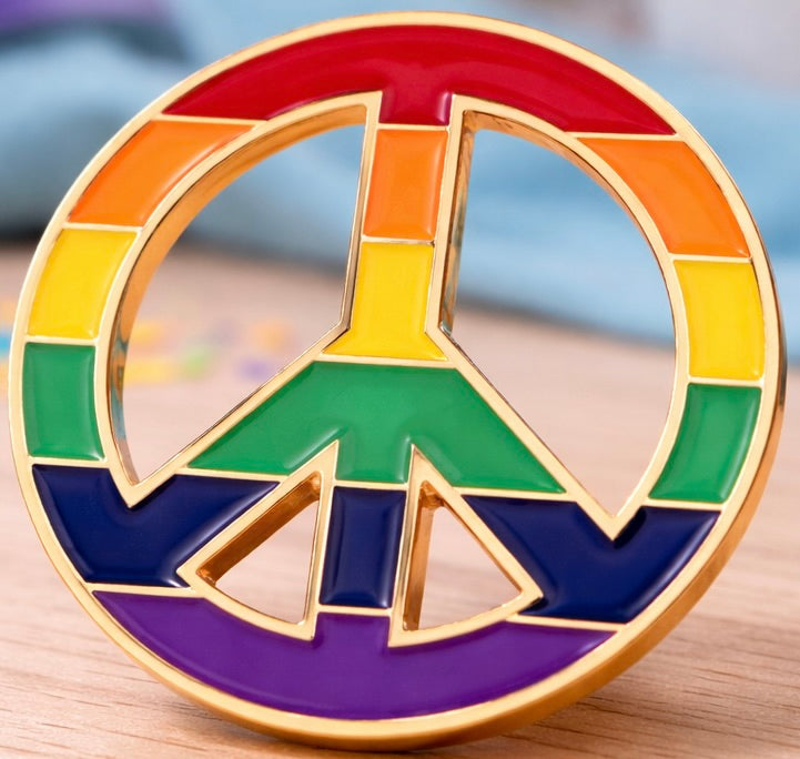 LGBTQ+ Pride Rainbow Peace Sign Enamel Pin – For Every Identity | 1.5” Gold Tone Lapel Pin | Love & Equality Symbol | | Wiccan Center