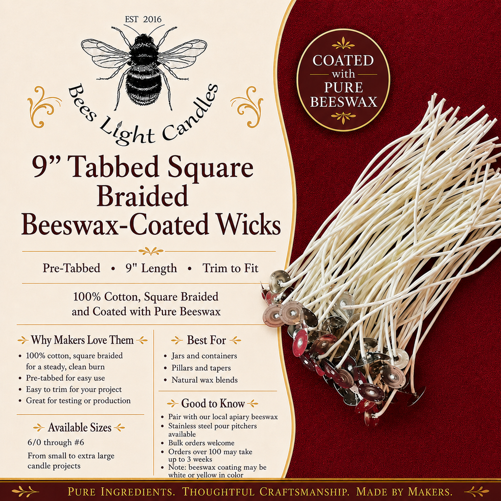 9 Inch Square Braided Series Beeswax Coated Cotton Wicks with Metal Tab | Wicks | Wiccan Center