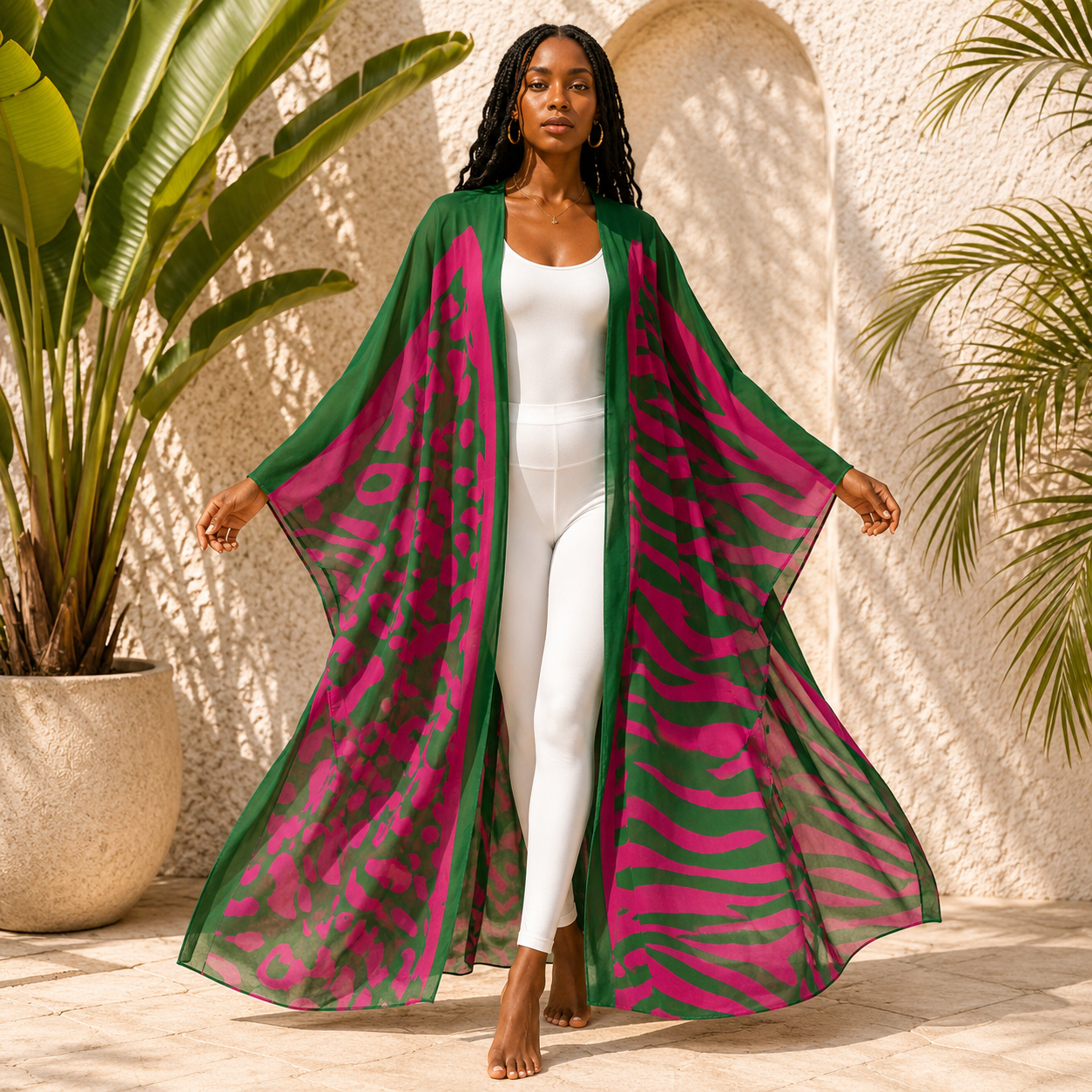 Palm Pop Sheer Cover Up Kimono