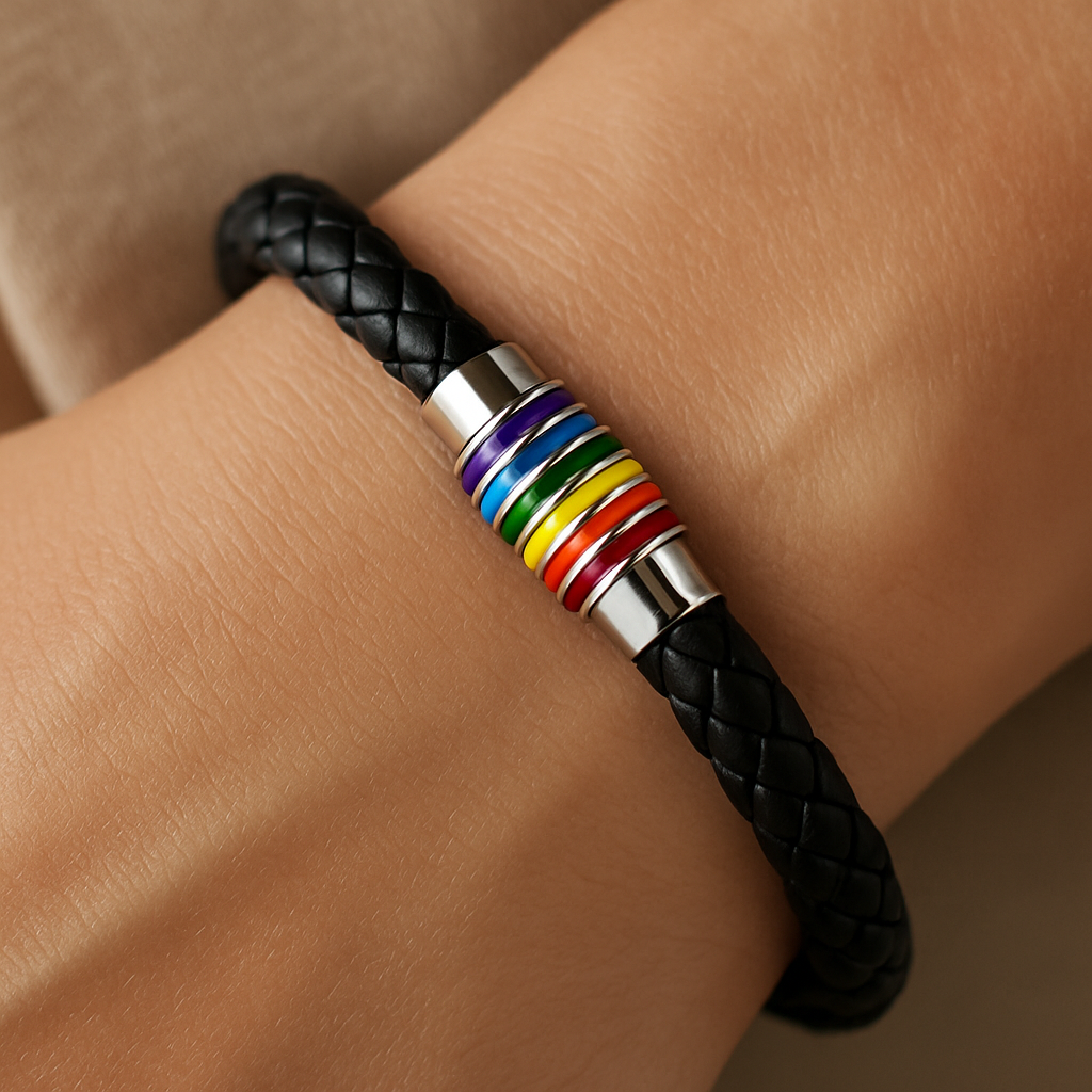 Pride Faux Leather Unisex Bracelet – Choice of Silver or Gold Tone Finish on Brown or Black Leather | | Wiccan Center