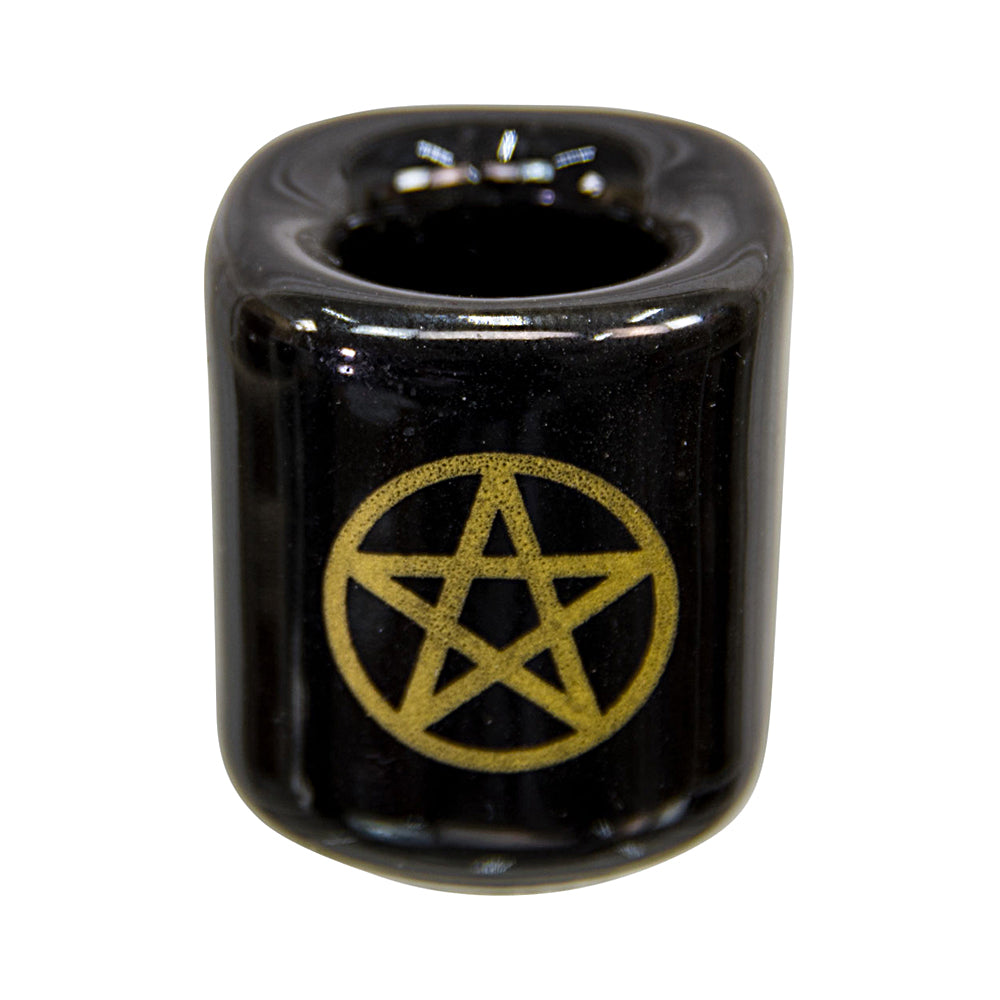 Ceramic Chime Candle Holder - Black w/ Gold Pentacle | Candle Holder | Wiccan Center