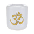 Ceramic Chime Candle Holder - White w/ Gold Om | Candle Holder | Wiccan Center