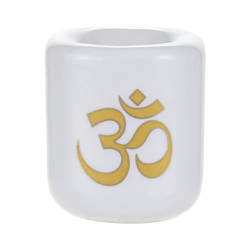Ceramic Chime Candle Holder - White w/ Gold Om | Candle Holder | Wiccan Center