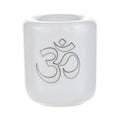Ceramic Chime Candle Holder - White w/ Silver Om | Candle Holder | Wiccan Center