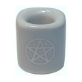 Ceramic Chime Candle Holder - White w/ Silver Pentacle | Candle Holder | Wiccan Center