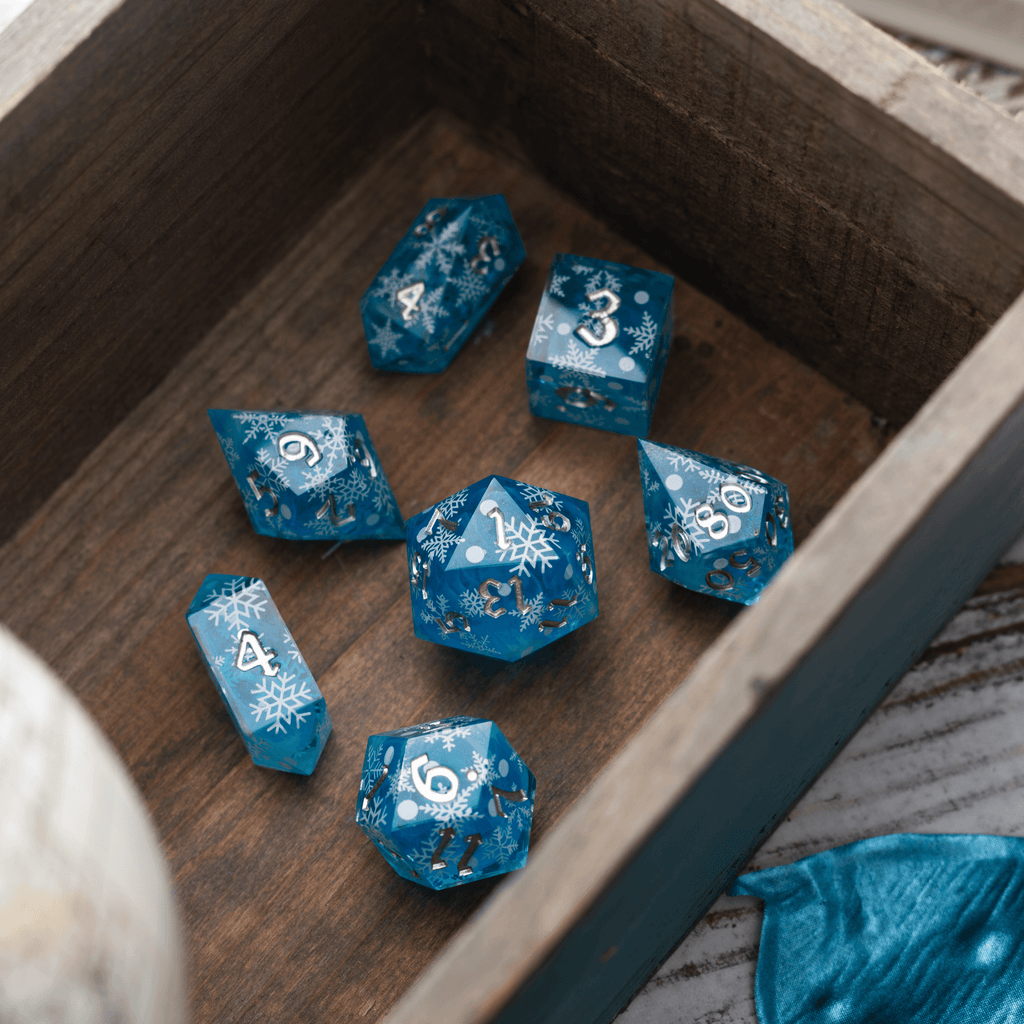 Christmas Blue Snowflake Handmade Resin DND Dice Set | Resin Dice | Wiccan Center