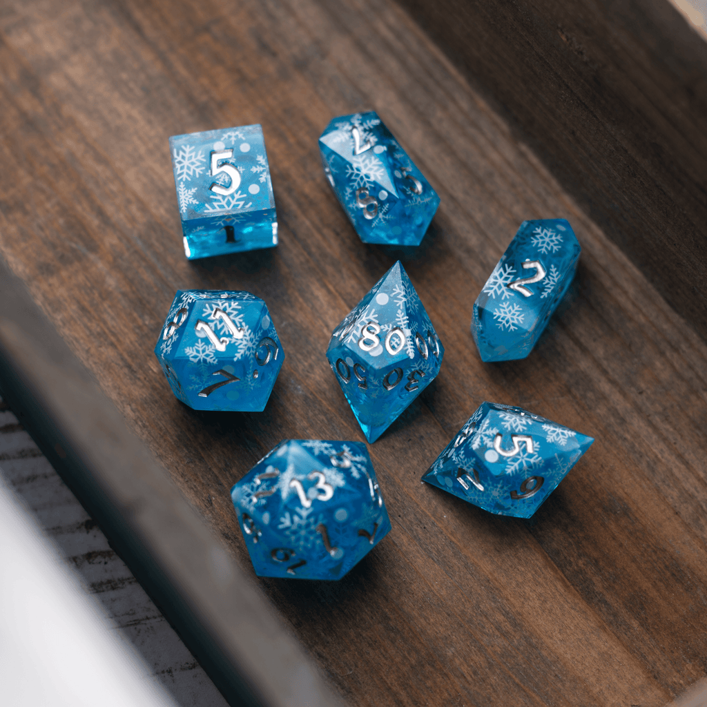 Christmas Blue Snowflake Handmade Resin DND Dice Set | Resin Dice | Wiccan Center
