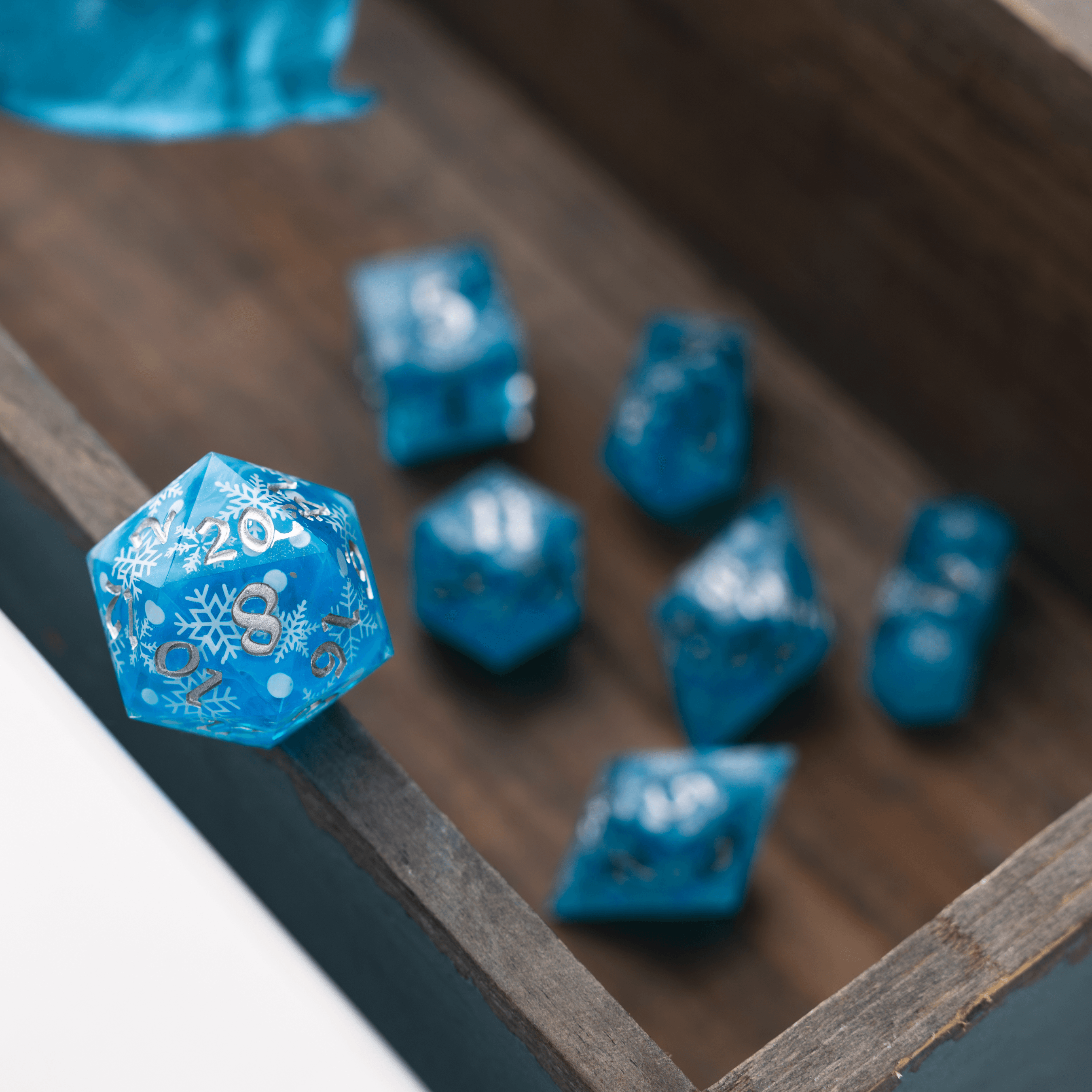 Christmas Blue Snowflake Handmade Resin DND Dice Set | Resin Dice | Wiccan Center