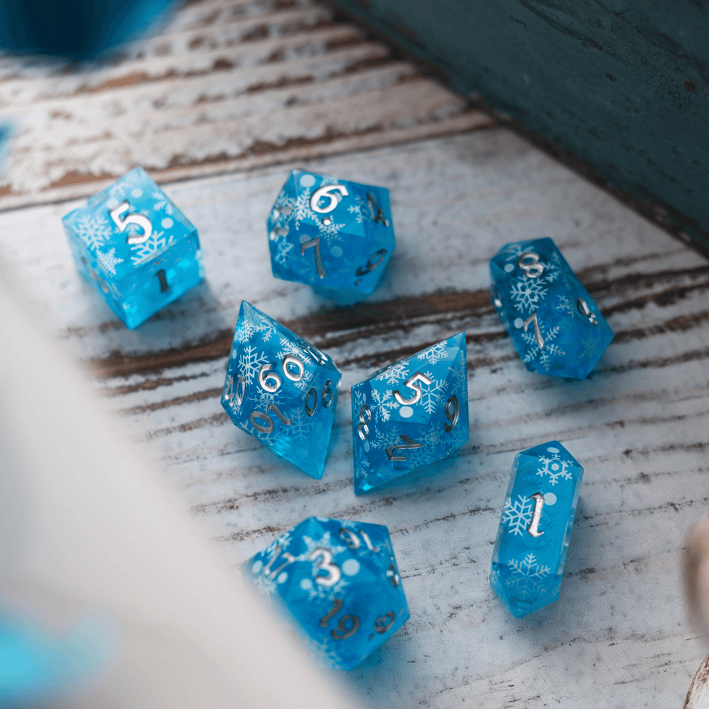 Christmas Blue Snowflake Handmade Resin DND Dice Set | Resin Dice | Wiccan Center