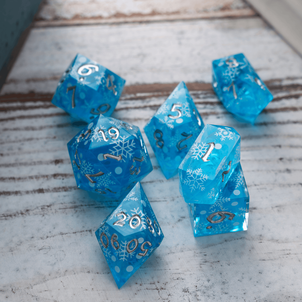 Christmas Blue Snowflake Handmade Resin DND Dice Set | Resin Dice | Wiccan Center