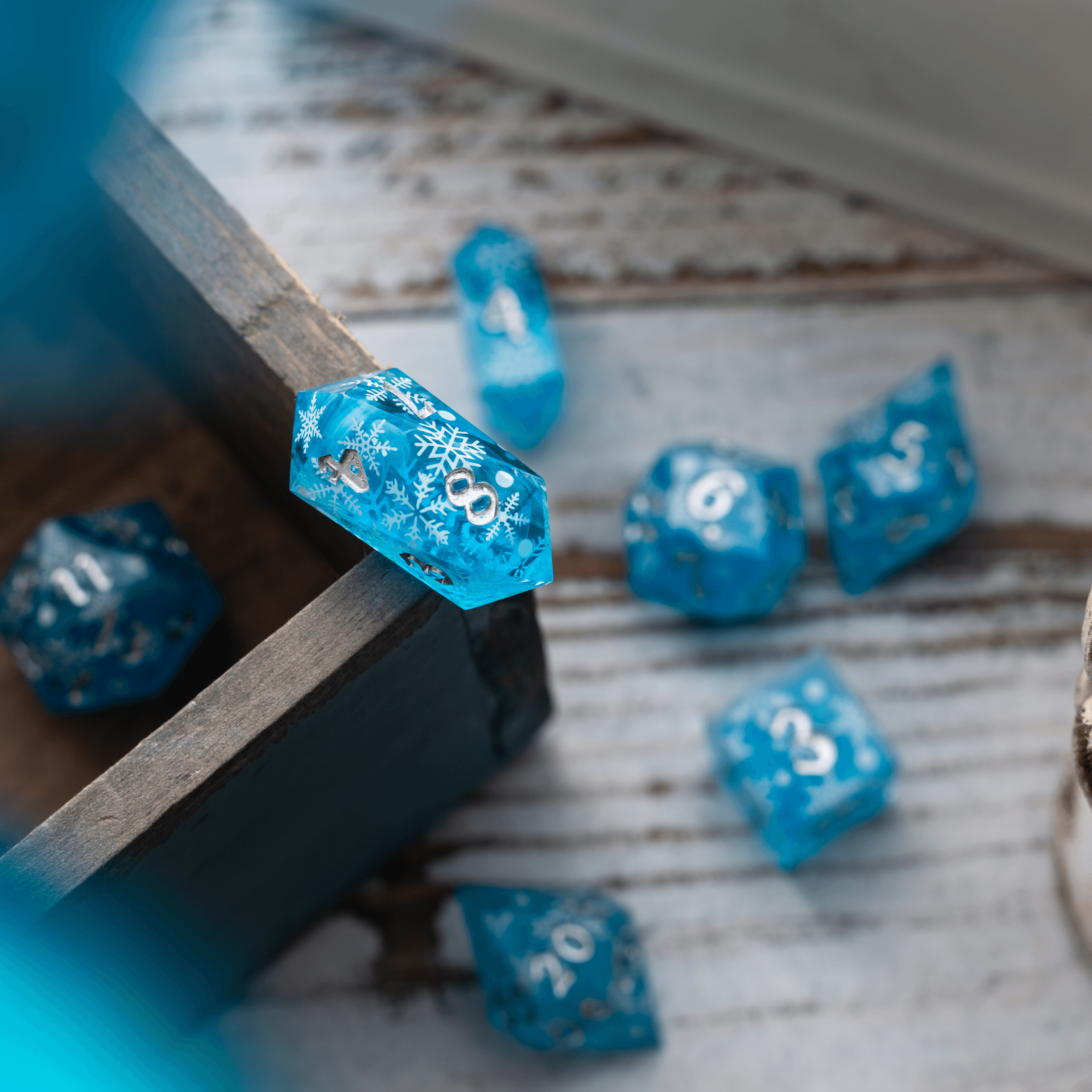 Christmas Blue Snowflake Handmade Resin DND Dice Set | Resin Dice | Wiccan Center