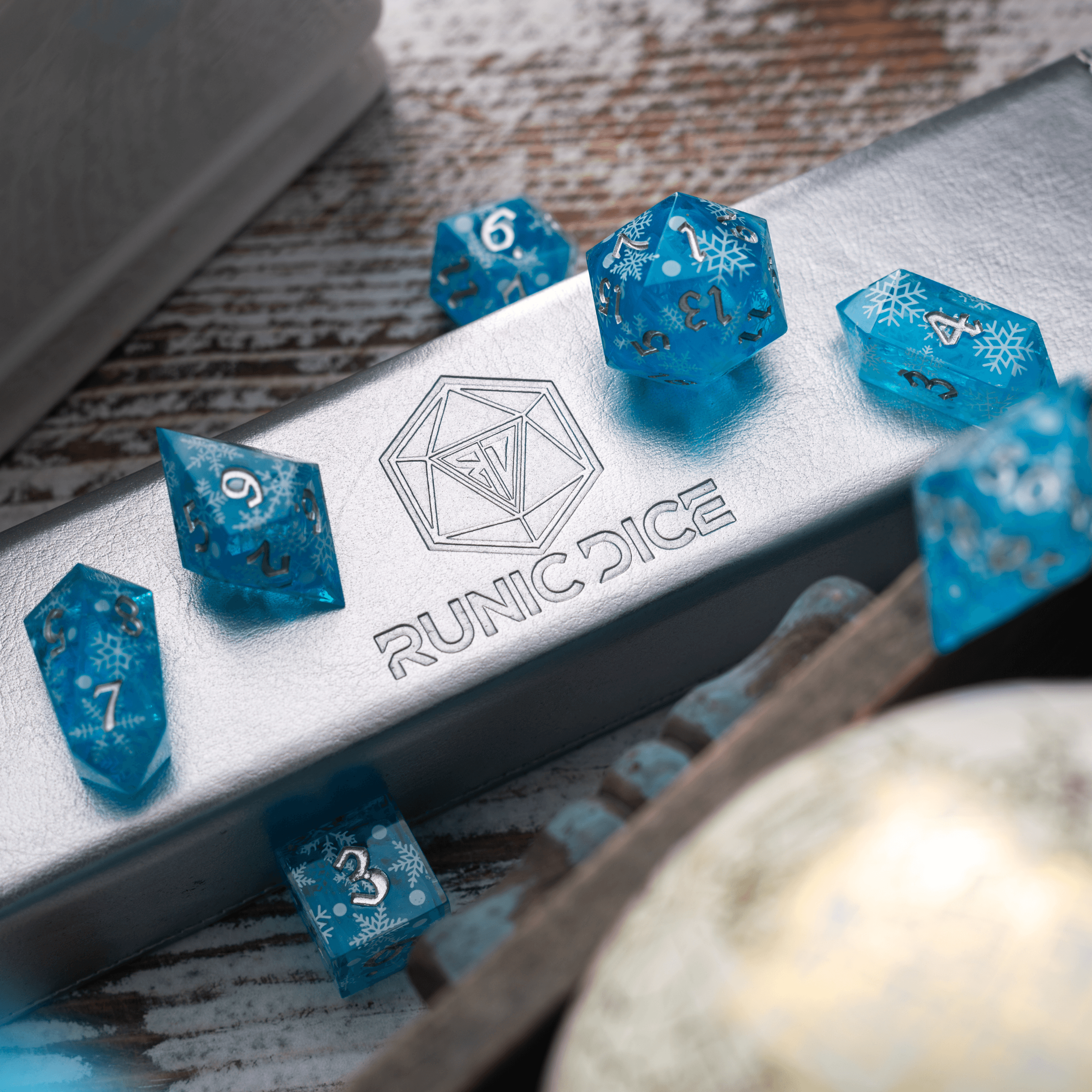 Christmas Blue Snowflake Handmade Resin DND Dice Set | Resin Dice | Wiccan Center