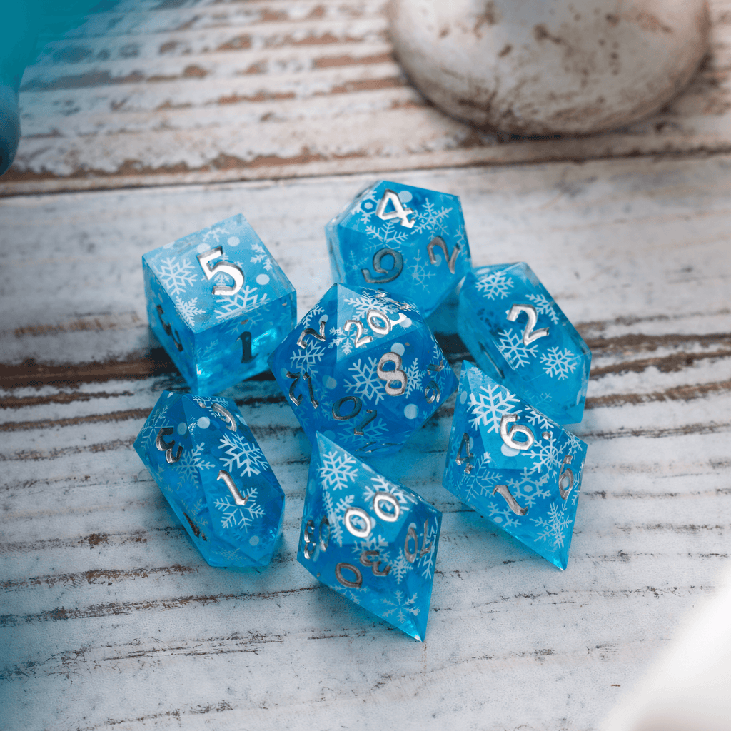 Christmas Blue Snowflake Handmade Resin DND Dice Set | Resin Dice | Wiccan Center