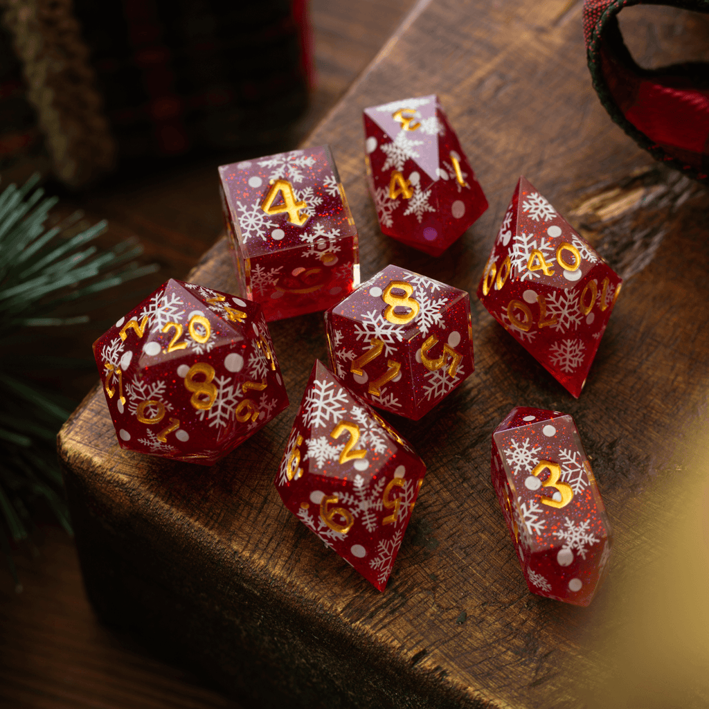 Christmas Red Snowflake Handmade Resin DND Dice Set | Resin Dice | Wiccan Center