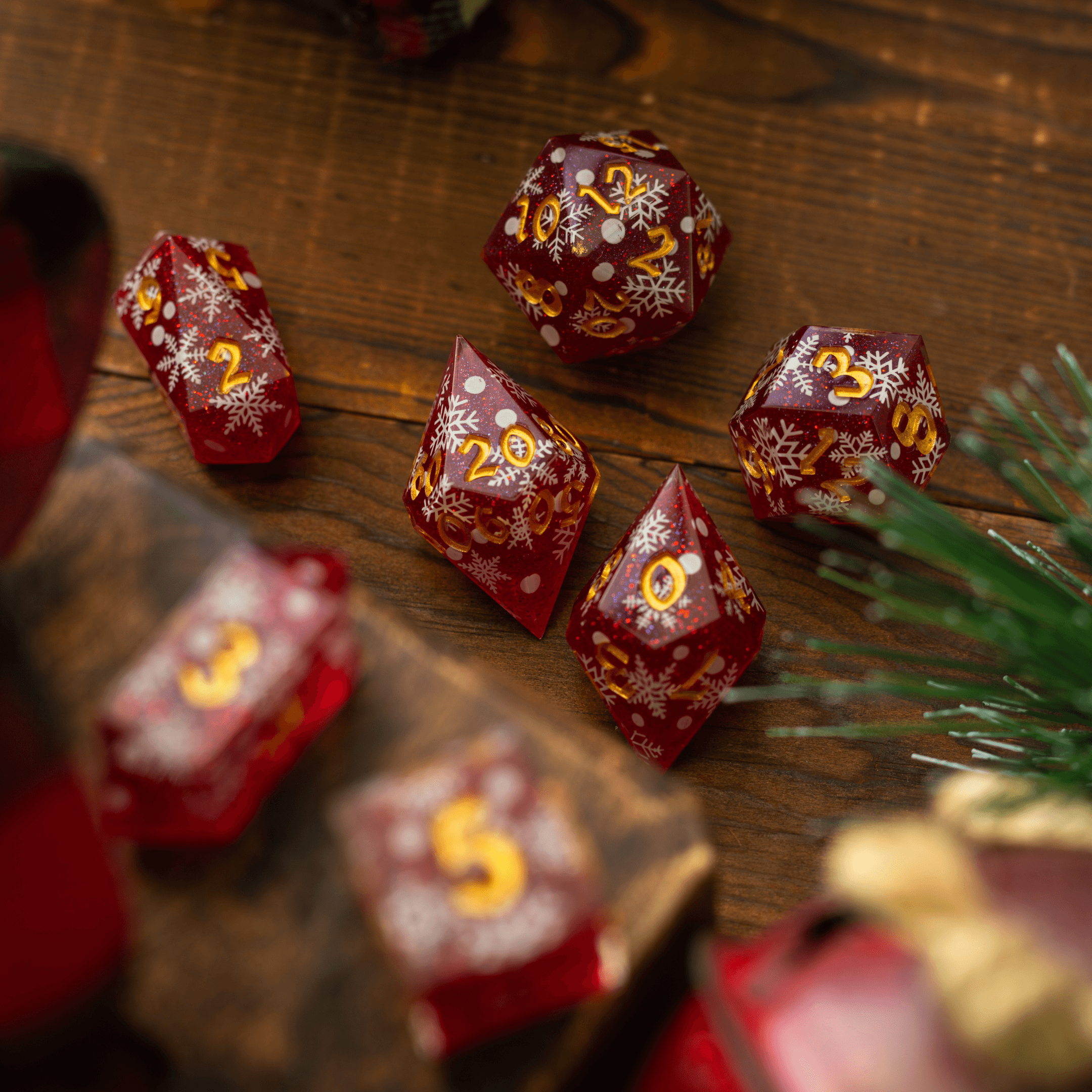Christmas Red Snowflake Handmade Resin DND Dice Set | Resin Dice | Wiccan Center
