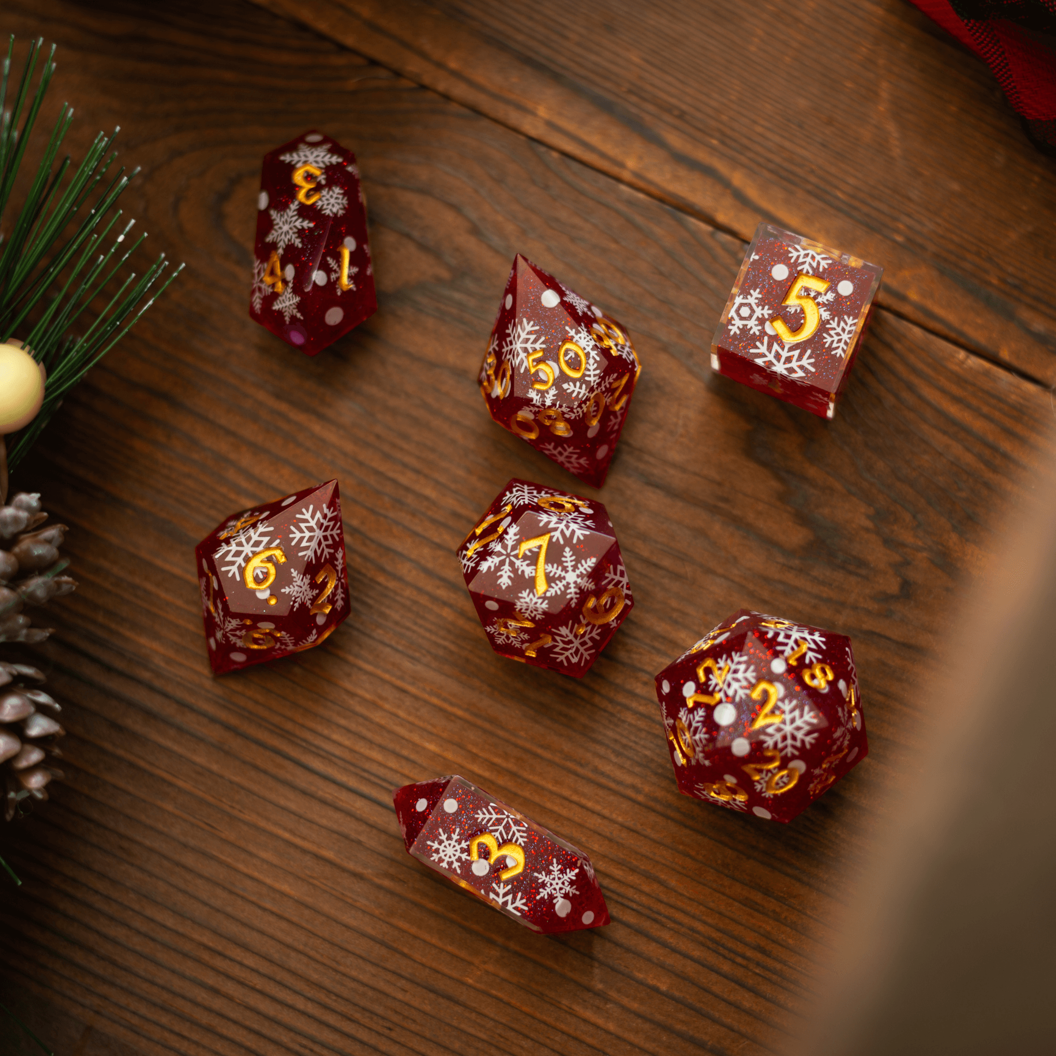 Christmas Red Snowflake Handmade Resin DND Dice Set | Resin Dice | Wiccan Center