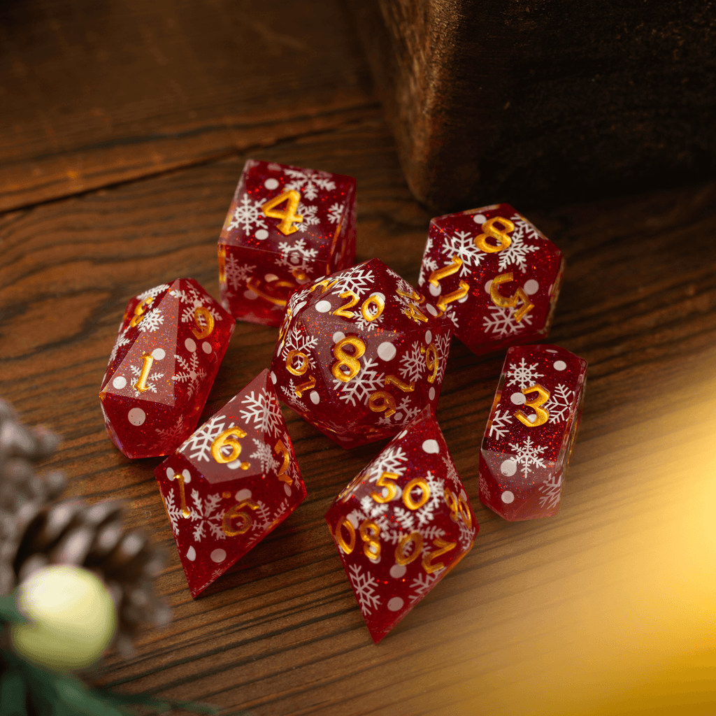 Christmas Red Snowflake Handmade Resin DND Dice Set | Resin Dice | Wiccan Center