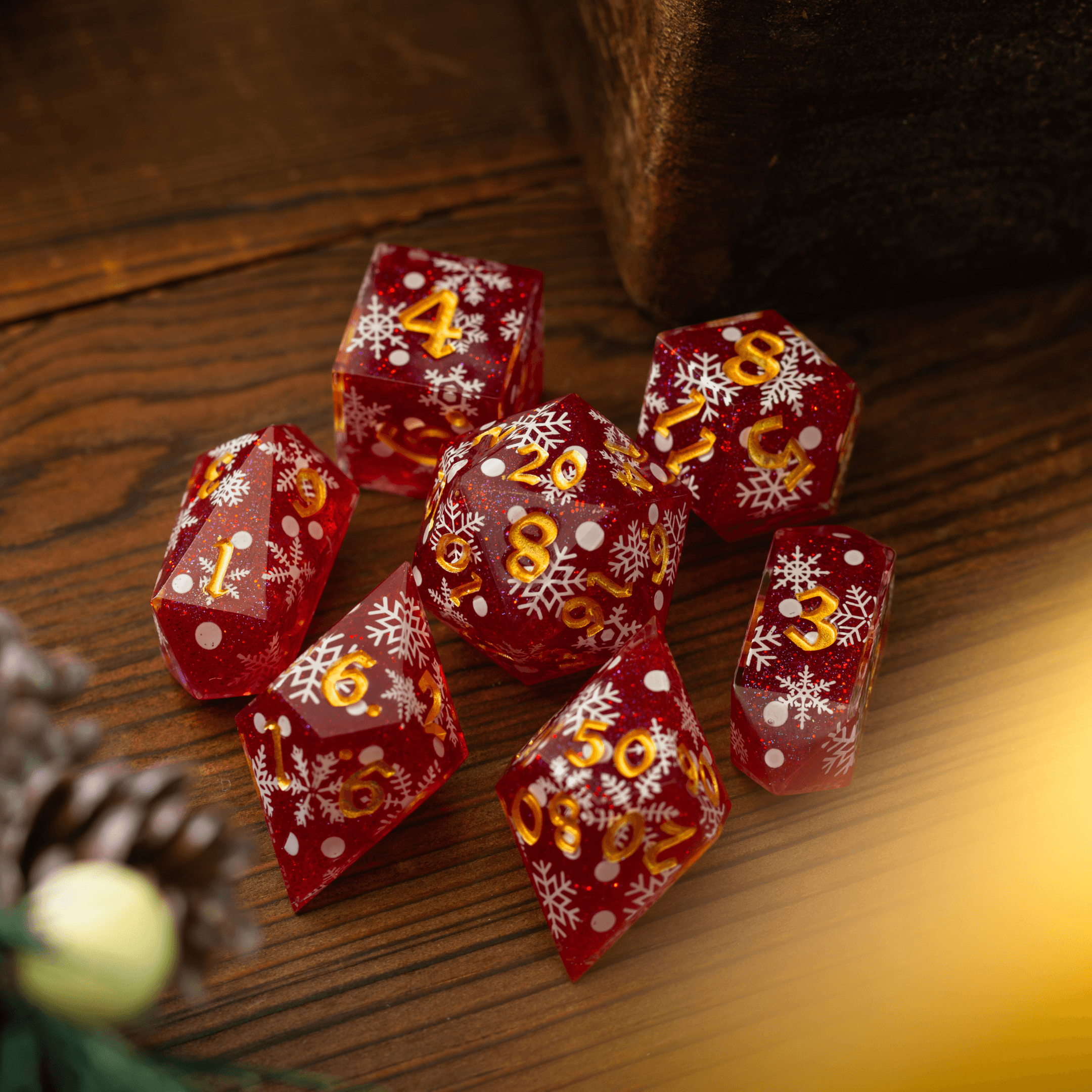 Christmas Red Snowflake Handmade Resin DND Dice Set | Resin Dice | Wiccan Center