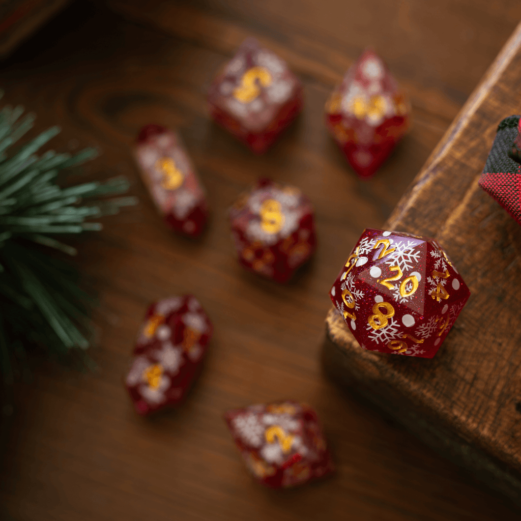 Christmas Red Snowflake Handmade Resin DND Dice Set | Resin Dice | Wiccan Center