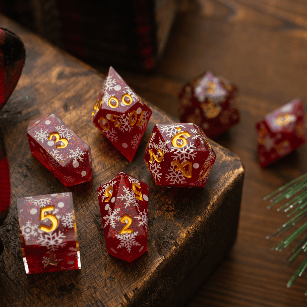 Christmas Red Snowflake Handmade Resin DND Dice Set | Resin Dice | Wiccan Center