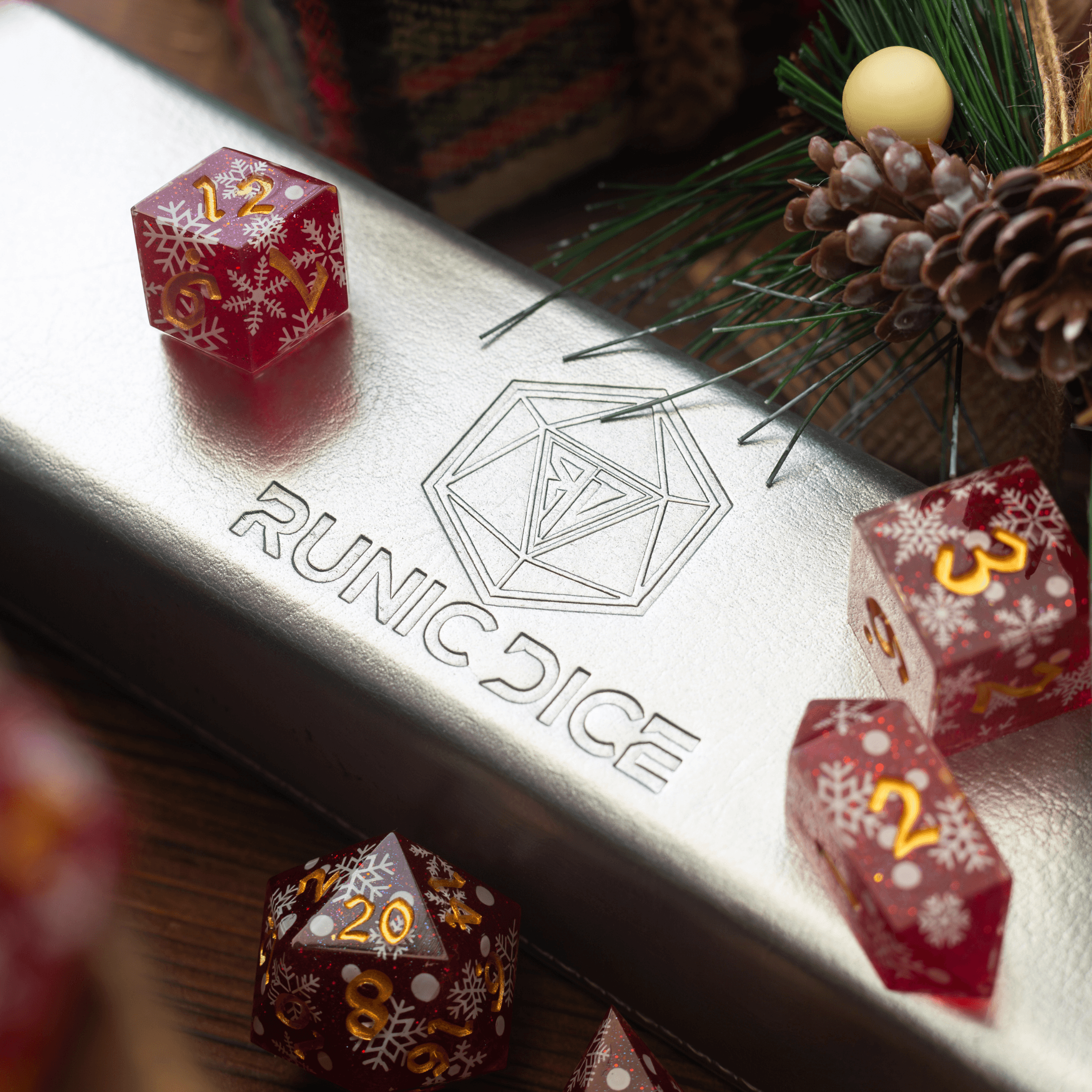 Christmas Red Snowflake Handmade Resin DND Dice Set | Resin Dice | Wiccan Center