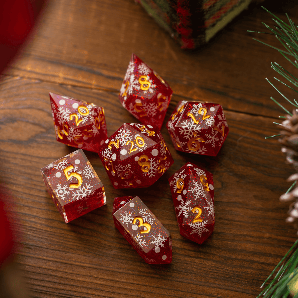 Christmas Red Snowflake Handmade Resin DND Dice Set | Resin Dice | Wiccan Center